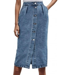 Womens Denim Casual Button Up Pocket Skirt Blue - 2024 Skirt for Women $15.18 Sun Hats