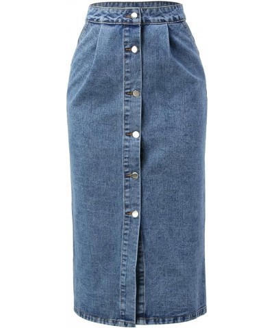 Womens Denim Casual Button Up Pocket Skirt Blue - 2024 Skirt for Women $15.18 Sun Hats