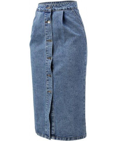 Womens Denim Casual Button Up Pocket Skirt Blue - 2024 Skirt for Women $15.18 Sun Hats