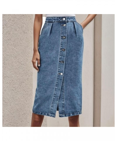 Womens Denim Casual Button Up Pocket Skirt Blue - 2024 Skirt for Women $15.18 Sun Hats