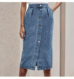 Womens Denim Casual Button Up Pocket Skirt Blue - 2024 Skirt for Women $15.18 Sun Hats