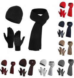 Women Men Winter Outdoor Warm Set Fleece Knitted Beanie Hat Long Scarf Neck Warmer Touchscreen Gloves 3 in 1 Set Ski Gift A -...