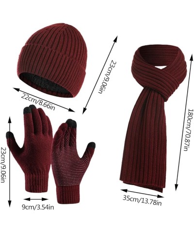 Women Men Winter Outdoor Warm Set Fleece Knitted Beanie Hat Long Scarf Neck Warmer Touchscreen Gloves 3 in 1 Set Ski Gift A -...