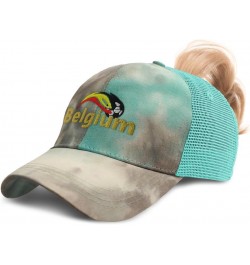 Womens Ponytail Cap Belgium Europe Football Cup Cotton Distressed Trucker Hats Tie Dye Aqua $15.11 Baseball Caps