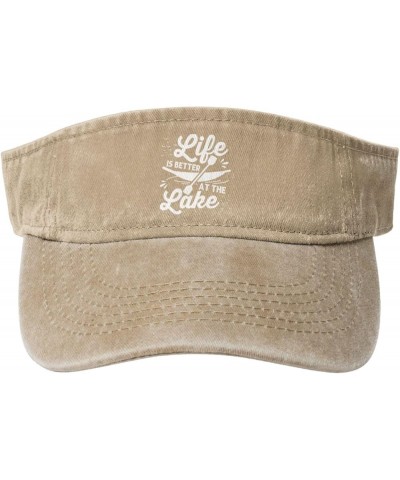 Life is Better at The Lake Vacation Funny Sun Visor Hats Cotton Empty Top Baseball Cap for Men Women,Black Natural $9.11 Visors