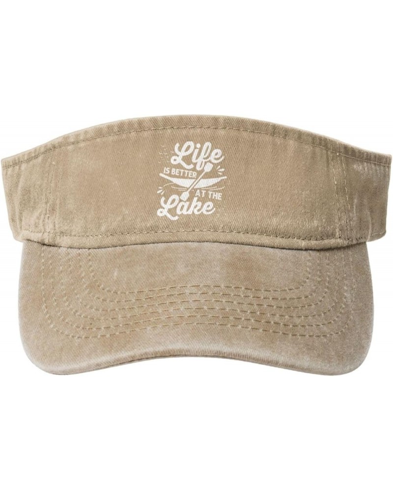 Life is Better at The Lake Vacation Funny Sun Visor Hats Cotton Empty Top Baseball Cap for Men Women,Black Natural $9.11 Visors