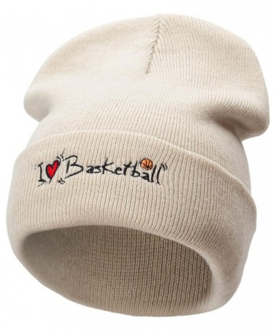 I Love Basketball Embroidered 12 Inch Long Knitted Beanie Birch $16.47 Skullies & Beanies