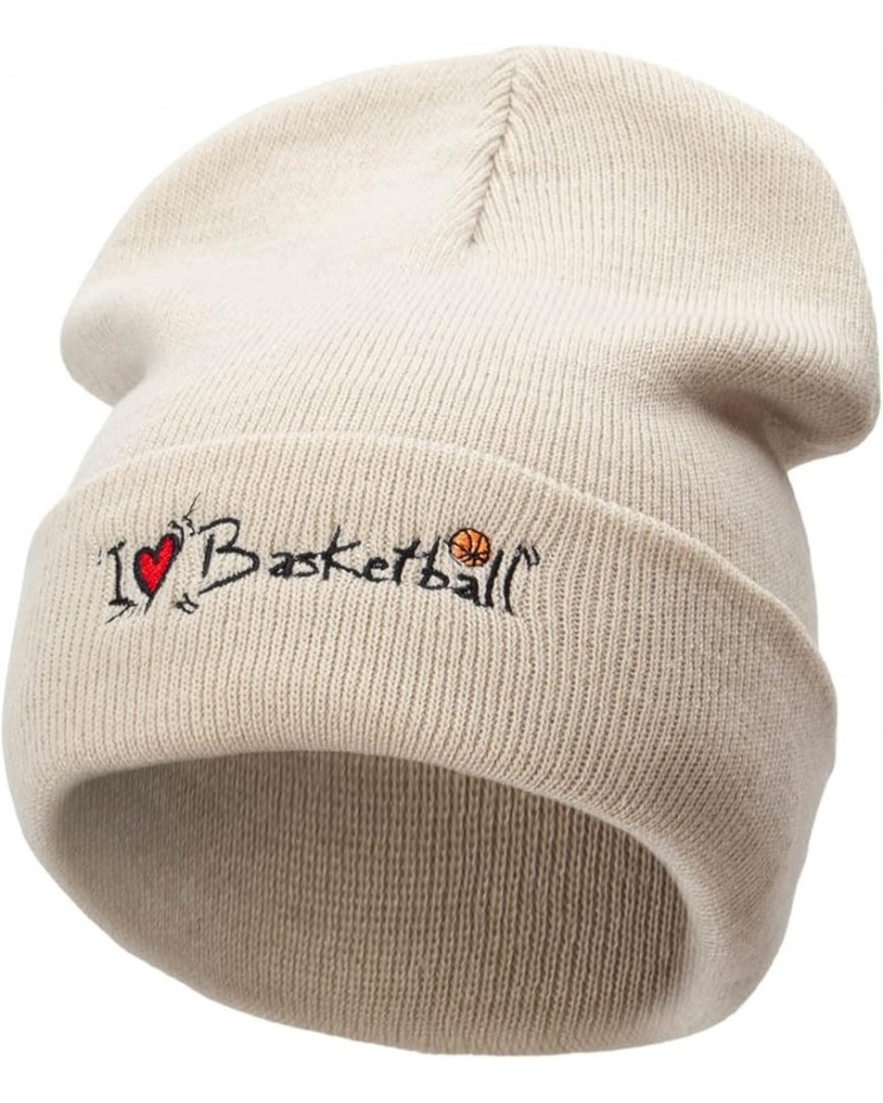 I Love Basketball Embroidered 12 Inch Long Knitted Beanie Birch $16.47 Skullies & Beanies