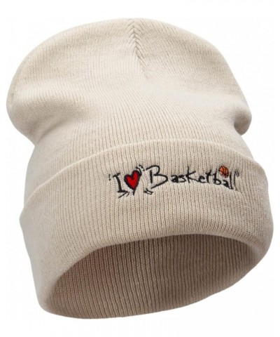 I Love Basketball Embroidered 12 Inch Long Knitted Beanie Birch $16.47 Skullies & Beanies