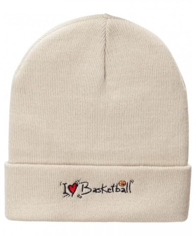 I Love Basketball Embroidered 12 Inch Long Knitted Beanie Birch $16.47 Skullies & Beanies