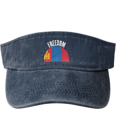 The Mongolia Flag and Freedom Sun Visor Hats for Women Men Sun Hat Cotton Golf Hat Vintage Baseball Cap Navy Blue $10.10 Visors