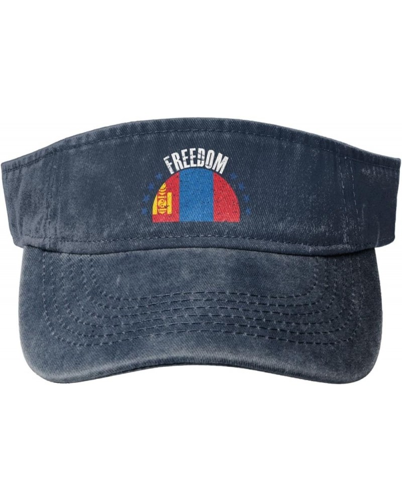 The Mongolia Flag and Freedom Sun Visor Hats for Women Men Sun Hat Cotton Golf Hat Vintage Baseball Cap Navy Blue $10.10 Visors