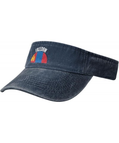 The Mongolia Flag and Freedom Sun Visor Hats for Women Men Sun Hat Cotton Golf Hat Vintage Baseball Cap Navy Blue $10.10 Visors