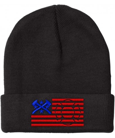 Custom Beanies for Men Firefighter American Flag Embroidery Winter Hats for Women Acrylic Skull Cap 1 Size Black Design Only ...