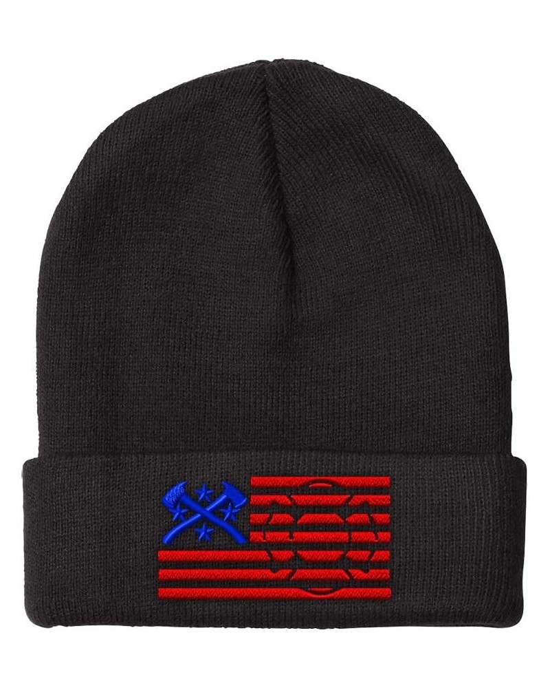 Custom Beanies for Men Firefighter American Flag Embroidery Winter Hats for Women Acrylic Skull Cap 1 Size Black Design Only ...