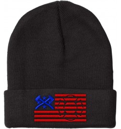 Custom Beanies for Men Firefighter American Flag Embroidery Winter Hats for Women Acrylic Skull Cap 1 Size Black Design Only ...