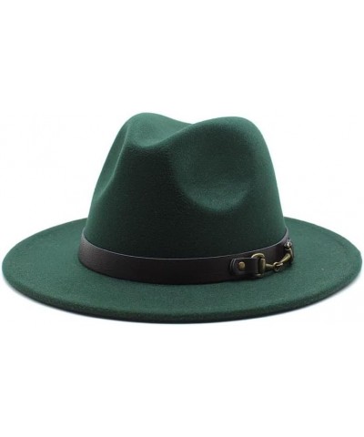 Autumn and Winter Fashion Woolen Jazz Hat New Leisure Woolen Top Hat, 7cm Big Brim Felt Hat Luopan Caps & Hats Dark Green $16...