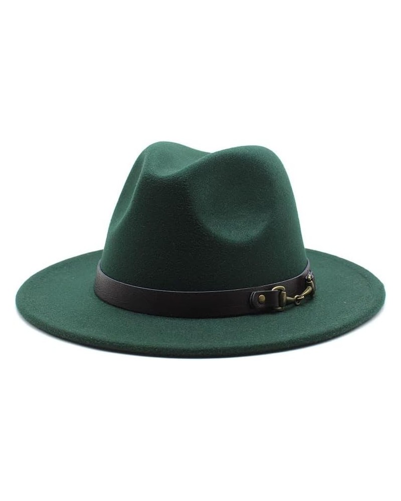 Autumn and Winter Fashion Woolen Jazz Hat New Leisure Woolen Top Hat, 7cm Big Brim Felt Hat Luopan Caps & Hats Dark Green $16...