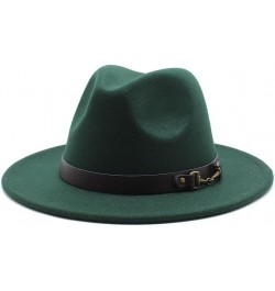 Autumn and Winter Fashion Woolen Jazz Hat New Leisure Woolen Top Hat, 7cm Big Brim Felt Hat Luopan Caps & Hats Dark Green $16...