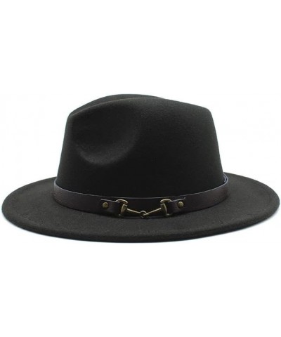 Autumn and Winter Fashion Woolen Jazz Hat New Leisure Woolen Top Hat, 7cm Big Brim Felt Hat Luopan Caps & Hats Dark Green $16...