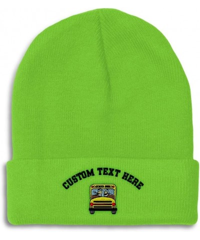 Custom Beanies for Men School Bus Girl Embroidery Bus Winter Hats for Women Acrylic Skull Cap 1 Size Lime Personalized Text H...