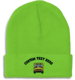 Custom Beanies for Men School Bus Girl Embroidery Bus Winter Hats for Women Acrylic Skull Cap 1 Size Lime Personalized Text H...