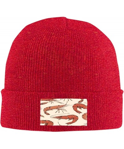 Realistic Hand-Drawn Shrimp Winter Hats Thick Knit Cuff Beanie Cap Warm Stocking Beanie Hat for Men Women Red $10.99 Skullies...