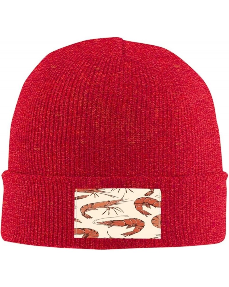 Realistic Hand-Drawn Shrimp Winter Hats Thick Knit Cuff Beanie Cap Warm Stocking Beanie Hat for Men Women Red $10.99 Skullies...