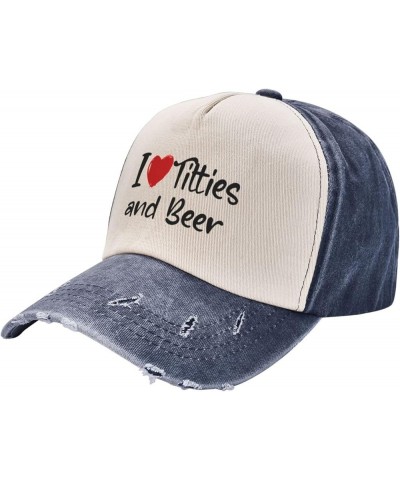 I Love Titties and Beer Washed Baseball Caps Womens Mans Outdoor Denim Hats Adjustable Navy Blue $15.35 Baseball Caps