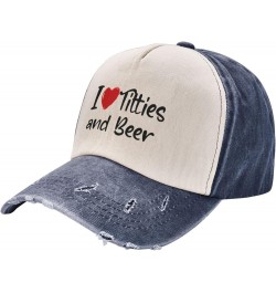 I Love Titties and Beer Washed Baseball Caps Womens Mans Outdoor Denim Hats Adjustable Navy Blue $15.35 Baseball Caps