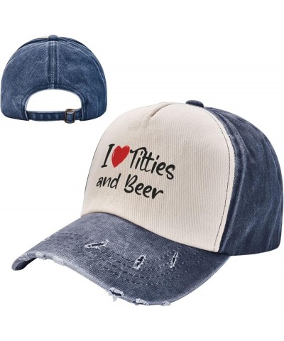 I Love Titties and Beer Washed Baseball Caps Womens Mans Outdoor Denim Hats Adjustable Navy Blue $15.35 Baseball Caps