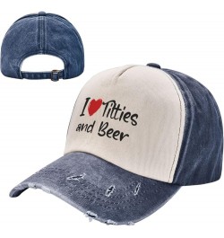 I Love Titties and Beer Washed Baseball Caps Womens Mans Outdoor Denim Hats Adjustable Navy Blue $15.35 Baseball Caps