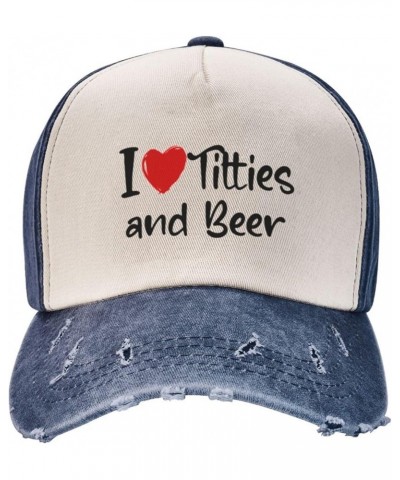 I Love Titties and Beer Washed Baseball Caps Womens Mans Outdoor Denim Hats Adjustable Navy Blue $15.35 Baseball Caps