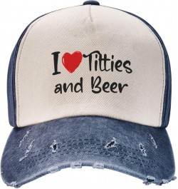 I Love Titties and Beer Washed Baseball Caps Womens Mans Outdoor Denim Hats Adjustable Navy Blue $15.35 Baseball Caps