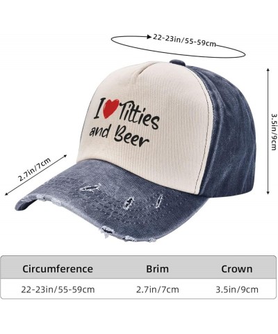 I Love Titties and Beer Washed Baseball Caps Womens Mans Outdoor Denim Hats Adjustable Navy Blue $15.35 Baseball Caps