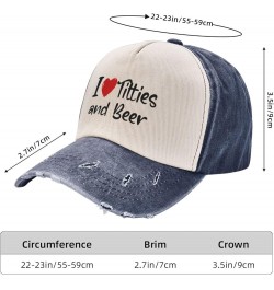 I Love Titties and Beer Washed Baseball Caps Womens Mans Outdoor Denim Hats Adjustable Navy Blue $15.35 Baseball Caps