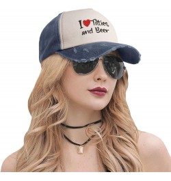 I Love Titties and Beer Washed Baseball Caps Womens Mans Outdoor Denim Hats Adjustable Navy Blue $15.35 Baseball Caps