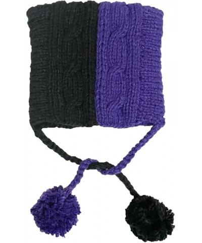 Winter Women's Hat Pussy Cat Ear Beanie Braided Pompom Balls Knit Cap Black Dark Purple $9.53 Skullies & Beanies