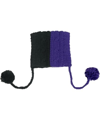 Winter Women's Hat Pussy Cat Ear Beanie Braided Pompom Balls Knit Cap Black Dark Purple $9.53 Skullies & Beanies