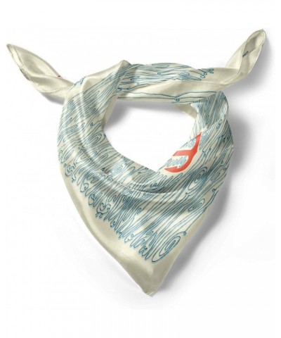 Saying Head Scarf, Birds and Waves Message, Hair Wrap Vermilion Blue Beige $18.14 Scarves