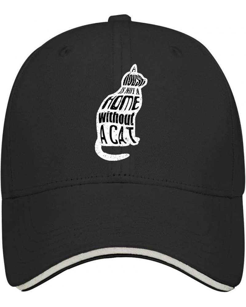 Baseball Hats A House is Not A Home Without A Cat Trucker Hat for Women Cool Denim Snapbacks for Gift Black $11.57 Baseball Caps