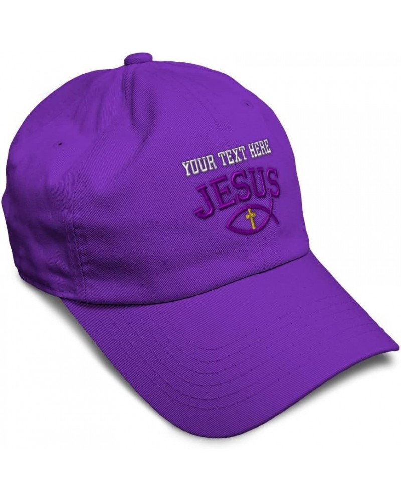 Soft Baseball Cap Jesus Fish Symbol Cross A Embroidery Christian Symbol Cotton Dad Hats for Men & Women Purple Personalized T...