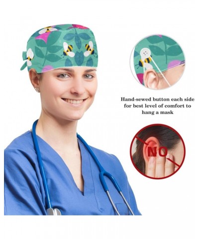 Scrub Cap Nurse Doctor Surgical Hat Bee Flowers Pattern Medical Hat with Buttons Bowknot Hair Bow Tie Color 5 $7.49 Skullies ...