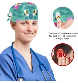 Scrub Cap Nurse Doctor Surgical Hat Bee Flowers Pattern Medical Hat with Buttons Bowknot Hair Bow Tie Color 5 $7.49 Skullies ...