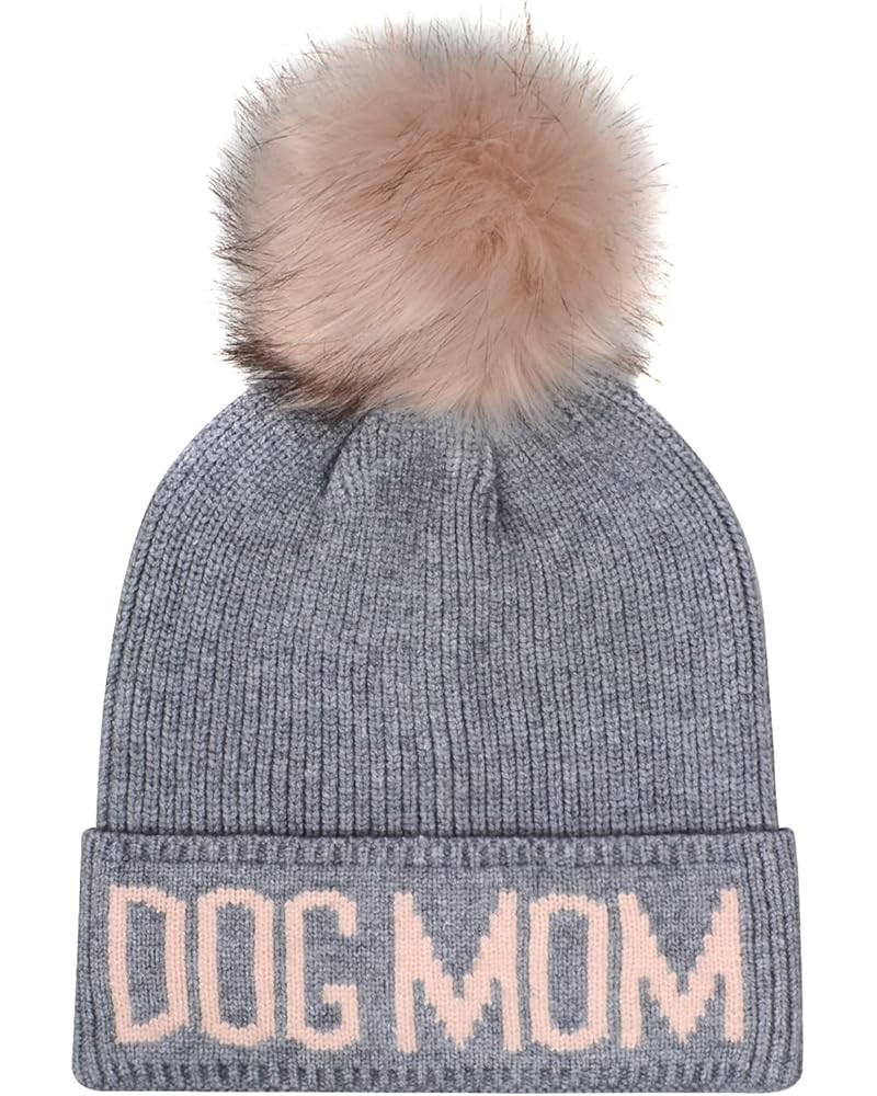 Dog Mom Dog Dad Knit Hat Beanie Touqe Grey Hat Pink Dog Mom Pink Pompom $11.95 Skullies & Beanies