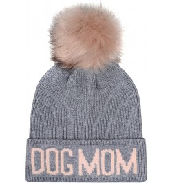 Dog Mom Dog Dad Knit Hat Beanie Touqe Grey Hat Pink Dog Mom Pink Pompom $11.95 Skullies & Beanies