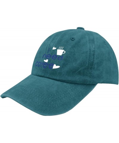 Baseball Cap Women Coffee Vintage Cap for Women's Hats Quick Dry i Need Coffee Sun Hats Cyan Blue $9.38 Baseball Caps