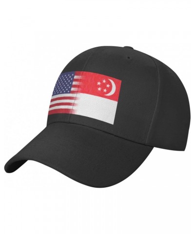 Singapore America Flag Oil Painted Casquette Baseball Hat for Outdoor Adjust All People Black $15.32 Baseball Caps