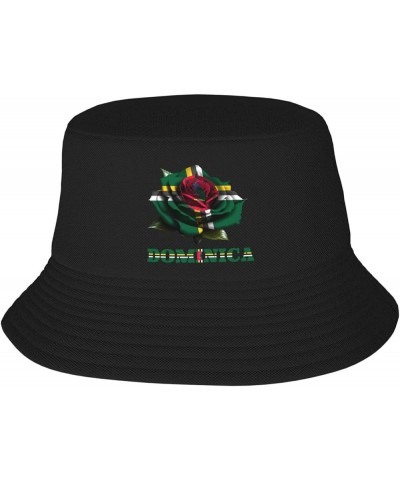 Flag Bucket Hats for Men Women Adult Printed Fishing Hats Sun Hats Novelty Bucket Hats Rose Dominica Flag $11.33 Bucket Hats