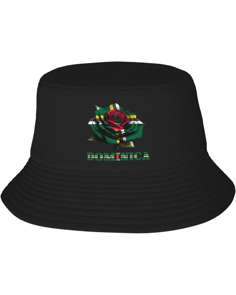 Flag Bucket Hats for Men Women Adult Printed Fishing Hats Sun Hats Novelty Bucket Hats Rose Dominica Flag $11.33 Bucket Hats